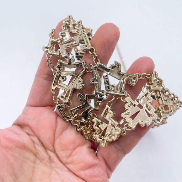 St John Black Gold Multi Link Geometric Pattern Necklace Medium - Picture 6 of 6